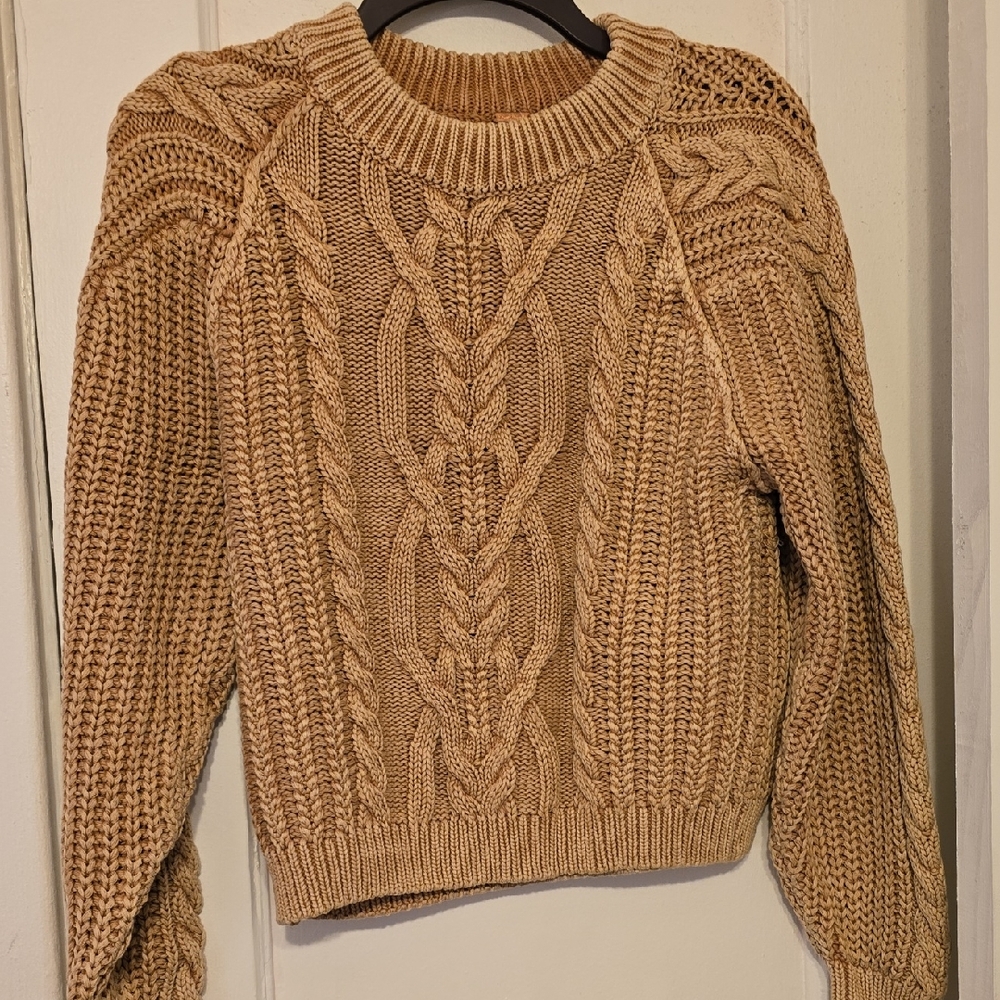 FP Movement by Free People Cable Knit Sweater in Tan